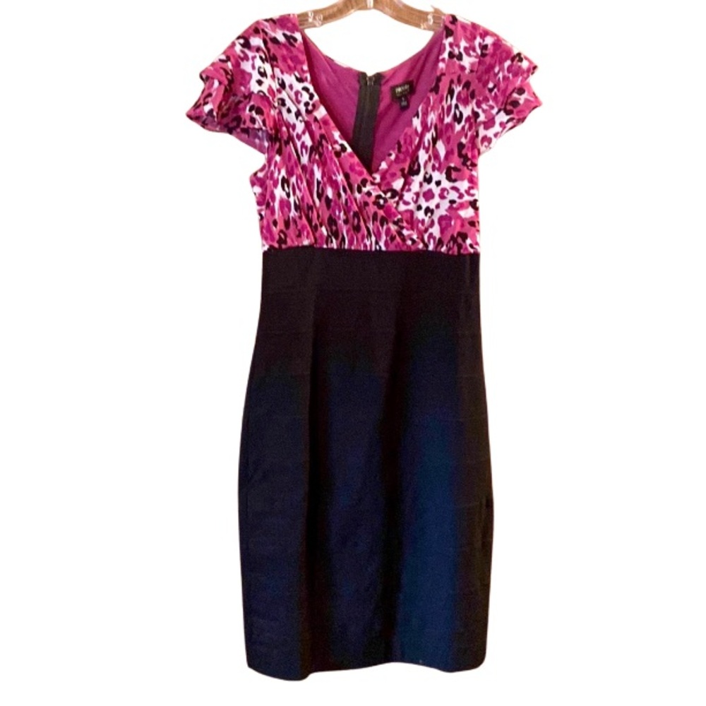 Chic Black Nicole Miller Dress with Pink & White Cheetah Print Top Size 6